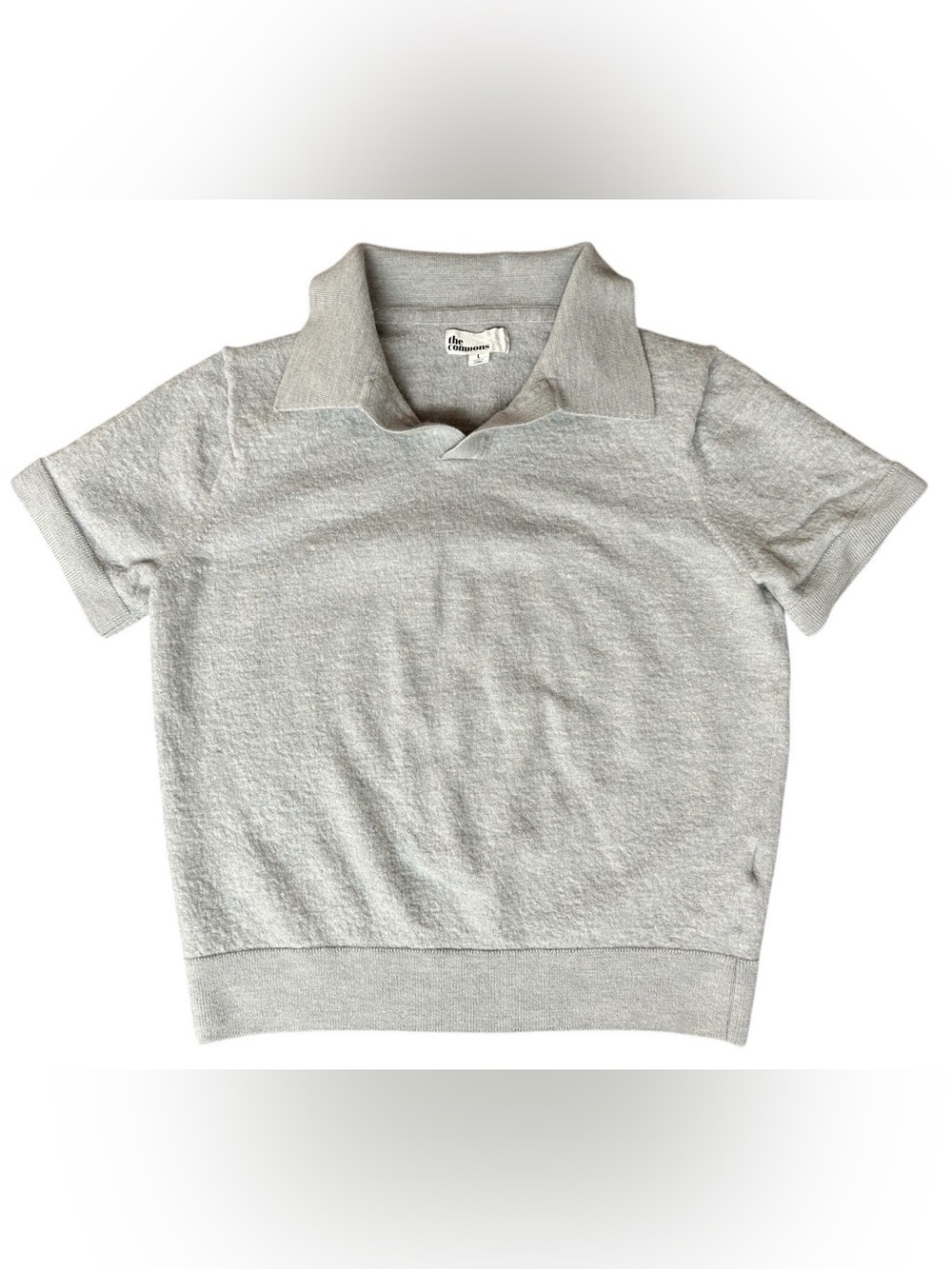 The Commons Women’s Large Gray Wool Cropped Short Sleeve Collared Shirt